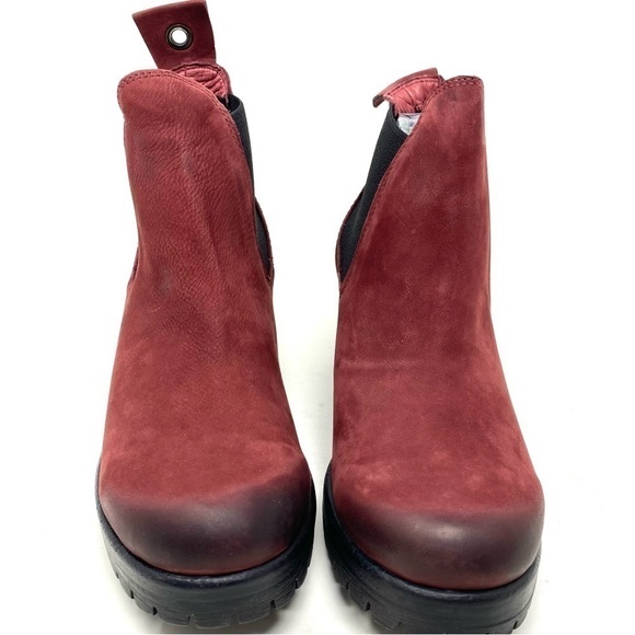 Bueno Flight Chunky Chelsea Boots Dark Red Nubuck - Picture 3 of 8